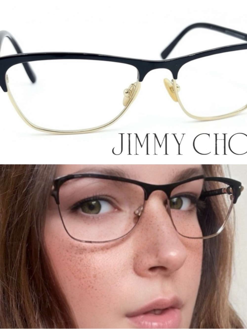 Jimmy Choo 071 Black & Gold Semi-Rim Luxury Eyeglasses